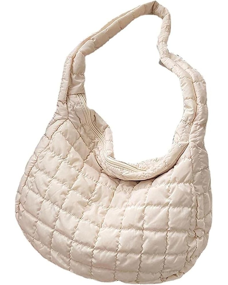 Large Puffer Tote Bag, Quilted Down Bags for Women Soft Space Totes Puffer Bag Lattice Crossbody for Autumn Winter White $9.6...