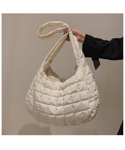 Large Puffer Tote Bag, Quilted Down Bags for Women Soft Space Totes Puffer Bag Lattice Crossbody for Autumn Winter White $9.6...