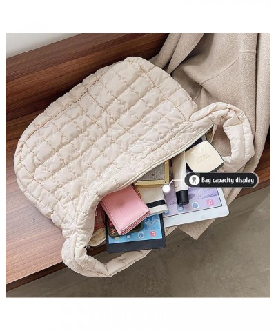 Large Puffer Tote Bag, Quilted Down Bags for Women Soft Space Totes Puffer Bag Lattice Crossbody for Autumn Winter White $9.6...