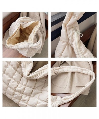 Large Puffer Tote Bag, Quilted Down Bags for Women Soft Space Totes Puffer Bag Lattice Crossbody for Autumn Winter White $9.6...