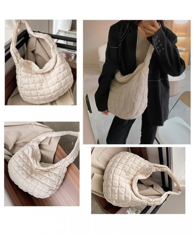 Large Puffer Tote Bag, Quilted Down Bags for Women Soft Space Totes Puffer Bag Lattice Crossbody for Autumn Winter White $9.6...