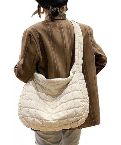 Large Puffer Tote Bag, Quilted Down Bags for Women Soft Space Totes Puffer Bag Lattice Crossbody for Autumn Winter White $9.6...