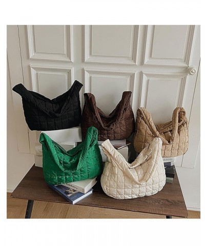 Large Puffer Tote Bag, Quilted Down Bags for Women Soft Space Totes Puffer Bag Lattice Crossbody for Autumn Winter White $9.6...