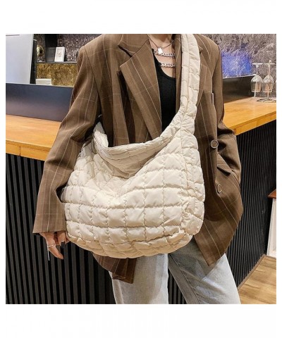 Large Puffer Tote Bag, Quilted Down Bags for Women Soft Space Totes Puffer Bag Lattice Crossbody for Autumn Winter White $9.6...