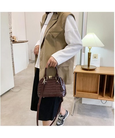 Crocodile Pattern Leather Dome Crossbody Bag for Women Top Handle Satchel Handbags Ladies Shoulder Bag Tote Coffee $17.02 Totes