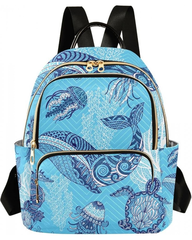 Small Backpack for Women Travel Bag Whale Jellyfish Turtle Seahorse Daypack Purse Fashion Shoulder Bag Rucksack Small A349 $1...