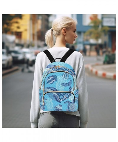 Small Backpack for Women Travel Bag Whale Jellyfish Turtle Seahorse Daypack Purse Fashion Shoulder Bag Rucksack Small A349 $1...