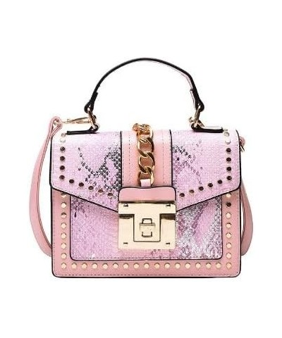 Essentials Snakeskin Vintage Leather Handbag Pink $32.60 Handbags