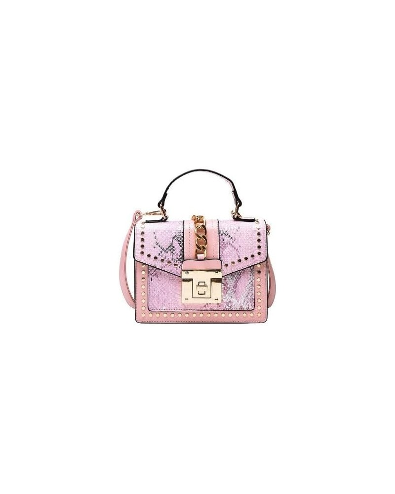 Essentials Snakeskin Vintage Leather Handbag Pink $32.60 Handbags