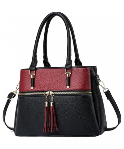 Women Tassels Satchel Bag Top-Handle Bag Shoulder Bag Handbag and Purse Pockets Zipper Leather Crossbody Bag Tote Wine $28.30...