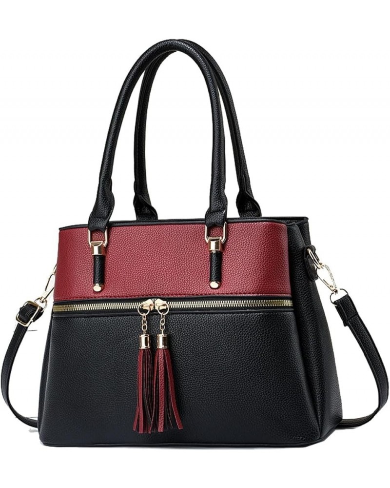 Women Tassels Satchel Bag Top-Handle Bag Shoulder Bag Handbag and Purse Pockets Zipper Leather Crossbody Bag Tote Wine $28.30...