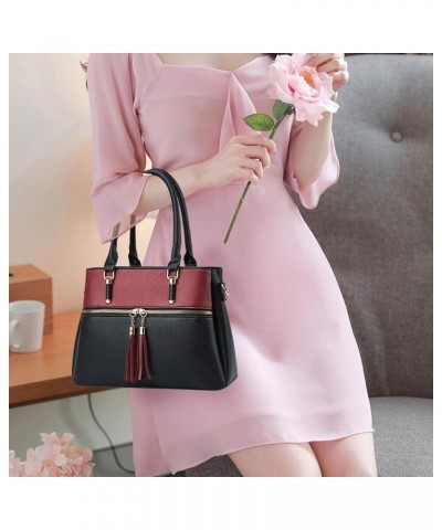 Women Tassels Satchel Bag Top-Handle Bag Shoulder Bag Handbag and Purse Pockets Zipper Leather Crossbody Bag Tote Wine $28.30...