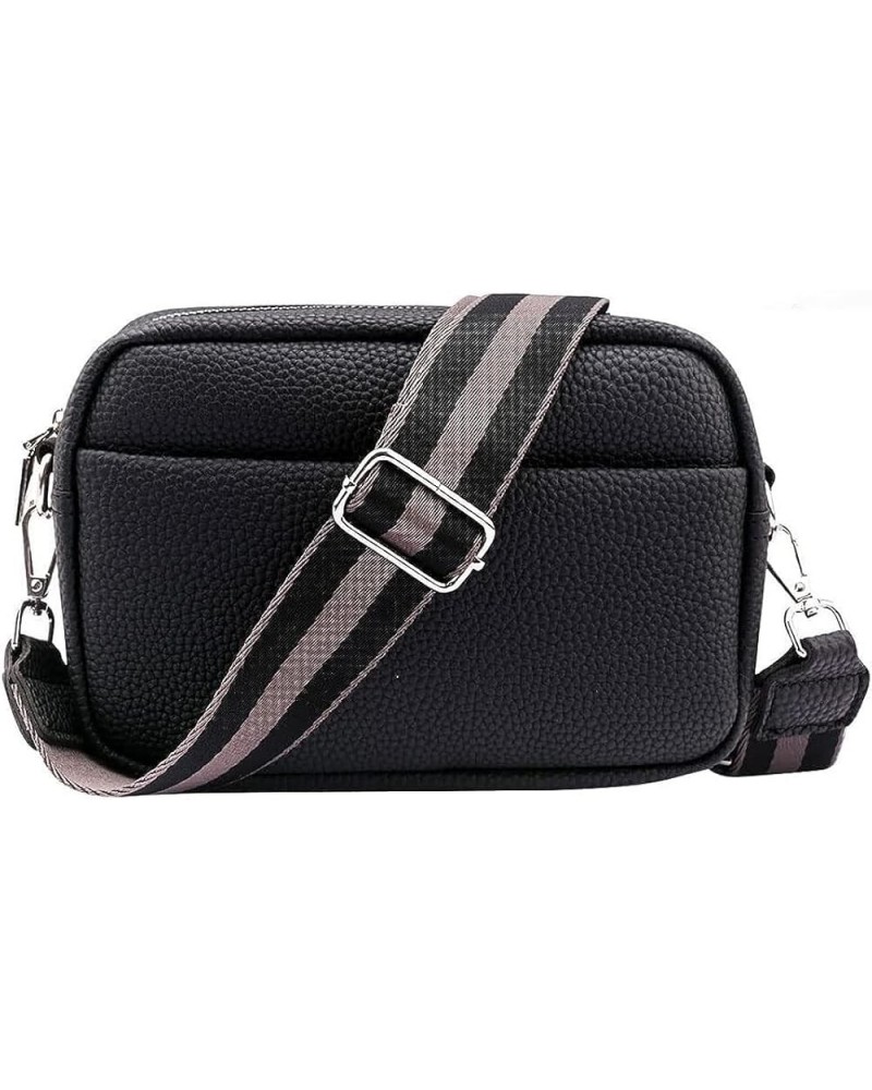 Crossbody Bags for Women Vegan Leather Purses Small Shoulder Handbags with Wide Strap 01-black $9.24 Crossbody Bags