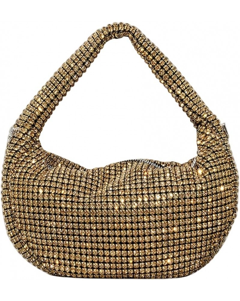 Bling Full Glitter Knotted Handbag for Women Crystal Rhinestone Hobo Dumpling Bag Diamond Evening Clutch Crossbody Bag B-gold...