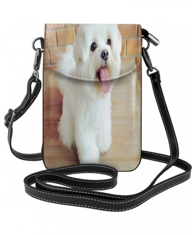 Women Cell Phone Purse Leather Crossbody Bag-Maltese Dog Mini Shoulder Bag Card Holder Wallet $24.47 Shoulder Bags