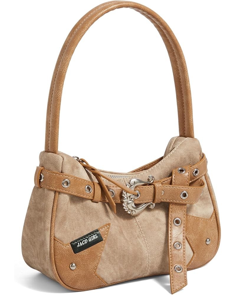 Mini Canvas Shoulder Bags for Women,Trendy Saddle Purse Mini Summer Beach Handbag Brown $15.74 Hobo Bags