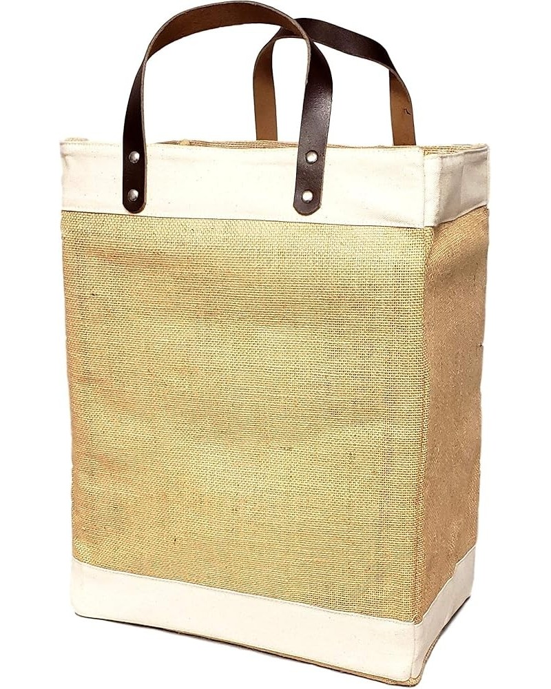 Eco-Friendly Large Jute and Cotton Leather Handle Market Tote Bag Natural - No Embroidery $13.75 Totes