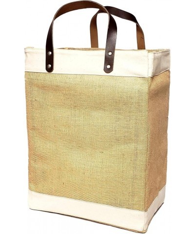 Eco-Friendly Large Jute and Cotton Leather Handle Market Tote Bag Natural - No Embroidery $13.75 Totes