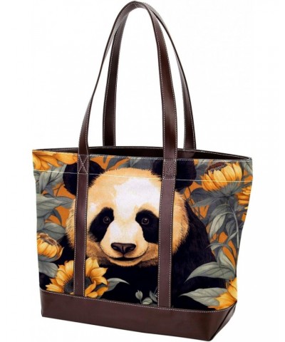 Panda Canvas Leather Mix Hand Bag, 13.3x4.7x12.2 in, Stylish and Durable, Versatile Shoulder Purse for Women $20.16 Shoulder ...