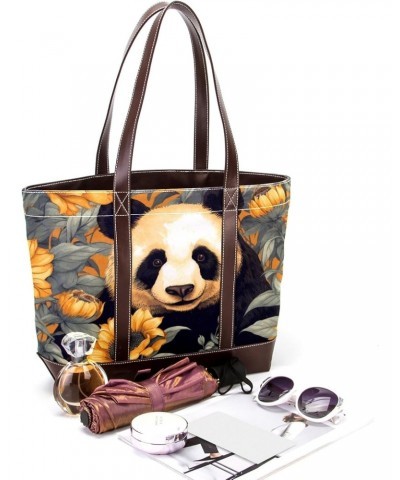 Panda Canvas Leather Mix Hand Bag, 13.3x4.7x12.2 in, Stylish and Durable, Versatile Shoulder Purse for Women $20.16 Shoulder ...