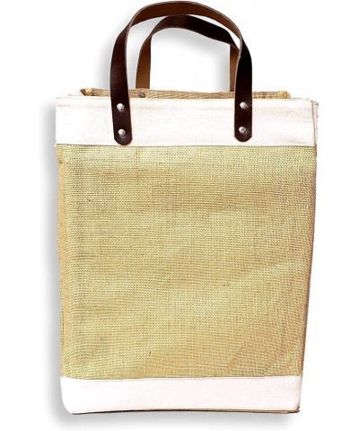 Eco-Friendly Large Jute and Cotton Leather Handle Market Tote Bag Natural - No Embroidery $13.75 Totes