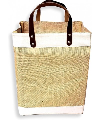 Eco-Friendly Large Jute and Cotton Leather Handle Market Tote Bag Natural - No Embroidery $13.75 Totes