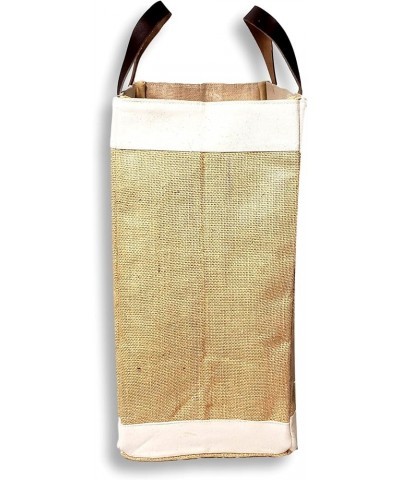 Eco-Friendly Large Jute and Cotton Leather Handle Market Tote Bag Natural - No Embroidery $13.75 Totes