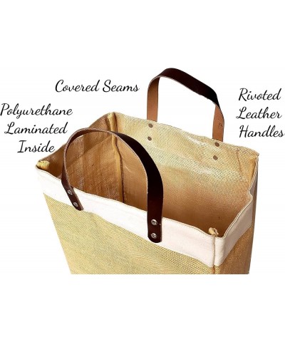 Eco-Friendly Large Jute and Cotton Leather Handle Market Tote Bag Natural - No Embroidery $13.75 Totes