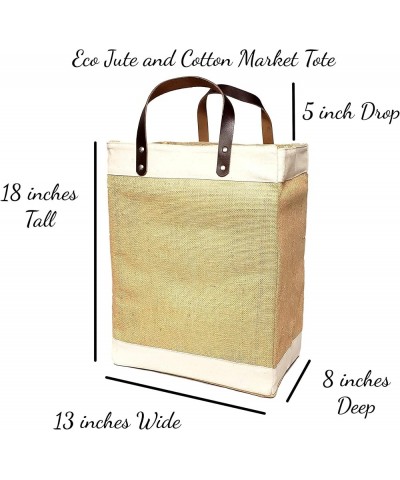 Eco-Friendly Large Jute and Cotton Leather Handle Market Tote Bag Natural - No Embroidery $13.75 Totes