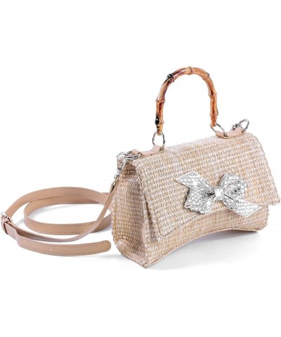 Women's Straw Woven Crossbody Handbags Rhinestone Bowknots Bamboo Handle Strap Clutch Purse Evening Handbag for Summer Beach ...