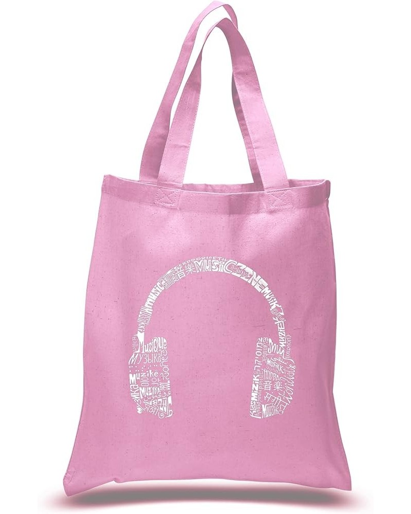 Word Art S Tote Bag - Headphones - Music in Different Languages Word Art Pink $8.47 Totes