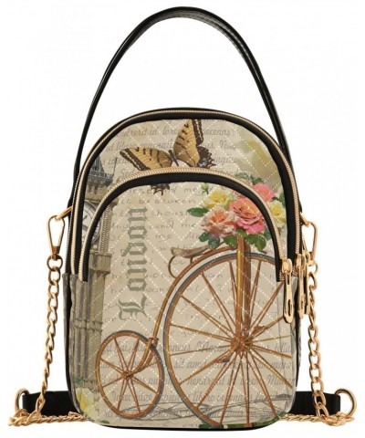 Postcard London with Big Ben Roses and Bicycle Small Handbags Quilted Crossbody Bags for Women Chain Crossbody $11.96 Crossbo...