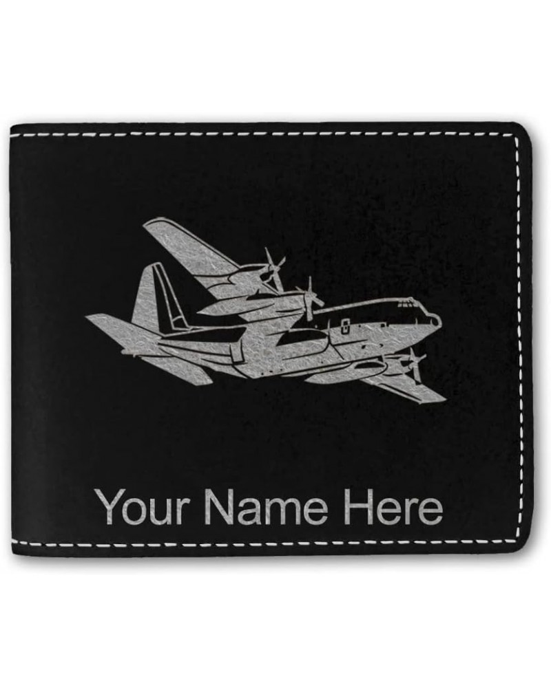 Faux Leather Bi-Fold Wallet, Cargo Airplane, Personalized Engraving Included (Gray) Black with Silver $15.67 Wallets