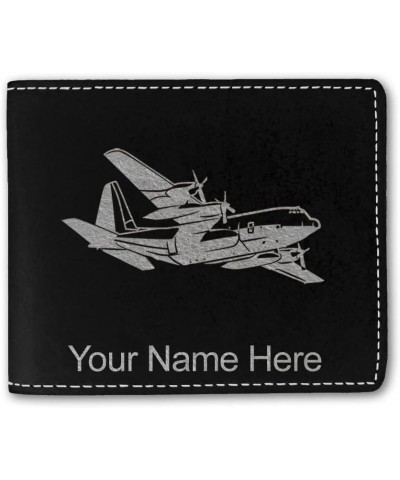 Faux Leather Bi-Fold Wallet, Cargo Airplane, Personalized Engraving Included (Gray) Black with Silver $15.67 Wallets