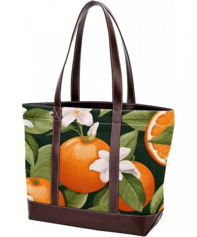 Orange Canvas Leather Mix Handbag, 13.3x4.7x12.2 in, Stylish and Spacious Tote Purse for Women $19.68 Totes