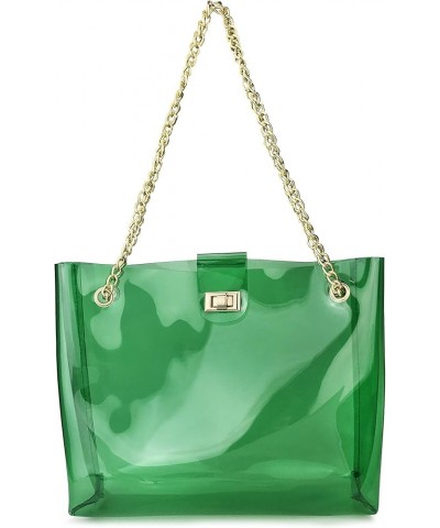 Multifunction Clear Chain Tote with Turn Lock Womens Shoulder Handbag (Clear) Green $14.47 Totes