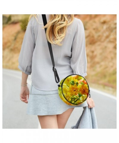 Colorful Hand Drawn Shell Crossbody Bag for Women Teen Girls Round Canvas Shoulder Bag Purse Tote Handbag Bag Multi12 $11.12 ...