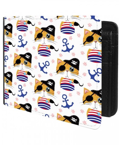 Unique Desige Pattern - Cartoon pattern with cute pirate cat and anchor, Slim Front Pocket Wallet Billfold RFID Blocking $10....