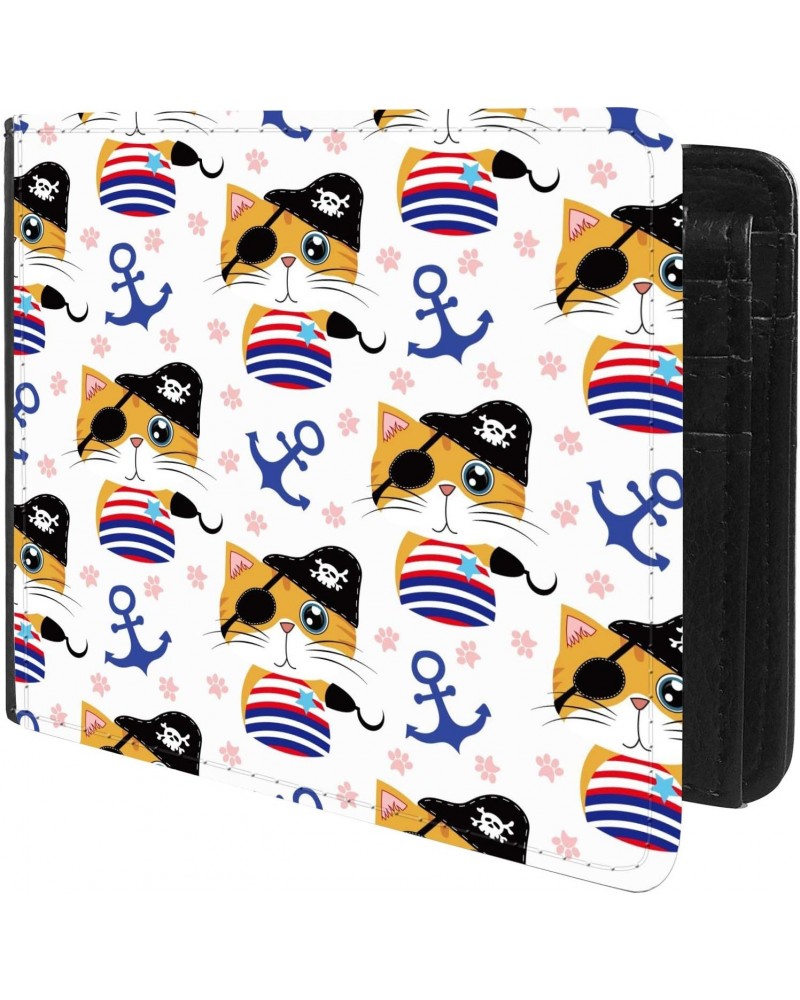 Unique Desige Pattern - Cartoon pattern with cute pirate cat and anchor, Slim Front Pocket Wallet Billfold RFID Blocking $10....