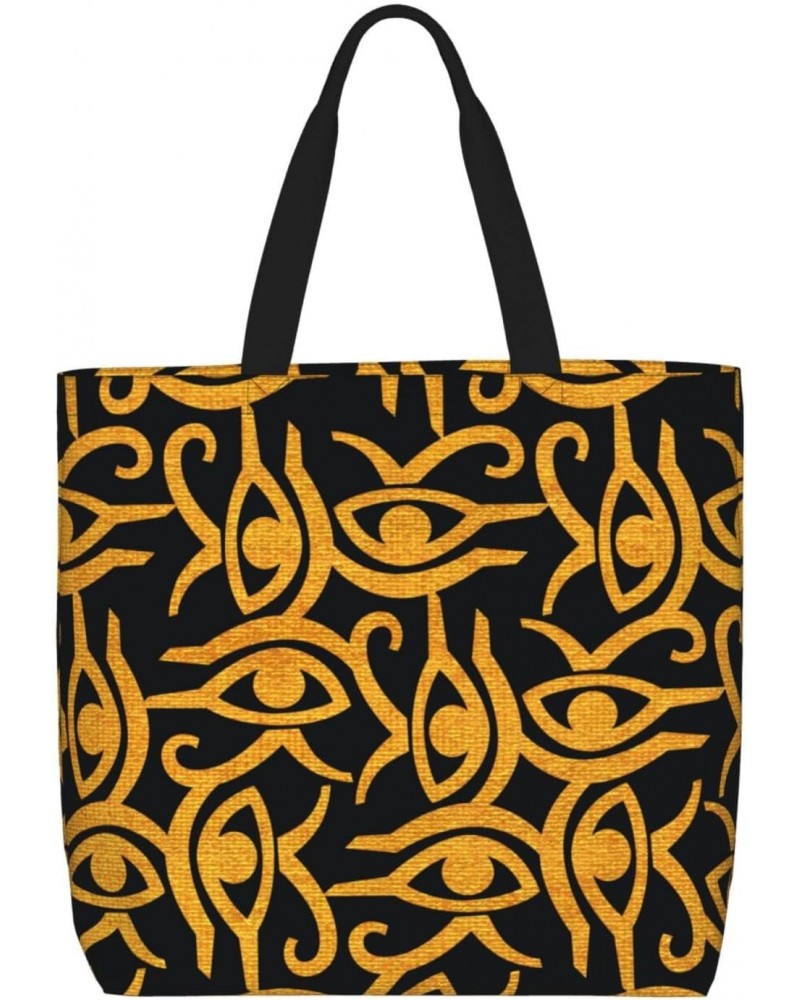 Women'S Soft Tote Shoulder Bag Golden-Horus-Eye-Egyptian Foldable Travel Purse With Zipper Closure $16.78 Totes