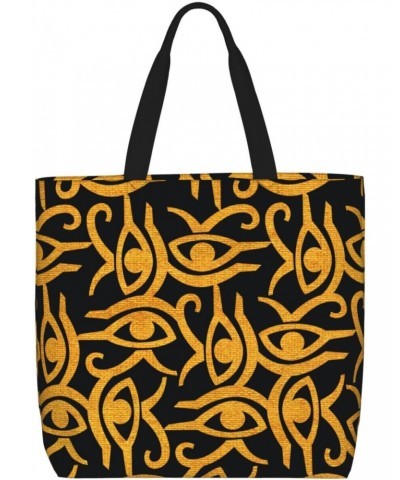 Women'S Soft Tote Shoulder Bag Golden-Horus-Eye-Egyptian Foldable Travel Purse With Zipper Closure $16.78 Totes