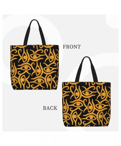 Women'S Soft Tote Shoulder Bag Golden-Horus-Eye-Egyptian Foldable Travel Purse With Zipper Closure $16.78 Totes