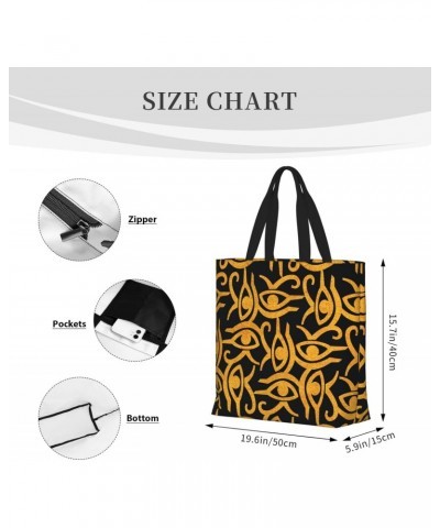 Women'S Soft Tote Shoulder Bag Golden-Horus-Eye-Egyptian Foldable Travel Purse With Zipper Closure $16.78 Totes