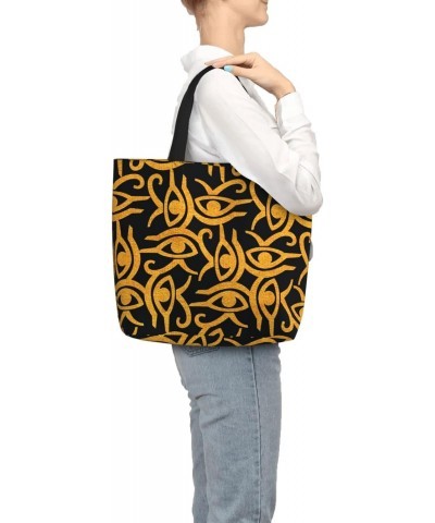 Women'S Soft Tote Shoulder Bag Golden-Horus-Eye-Egyptian Foldable Travel Purse With Zipper Closure $16.78 Totes