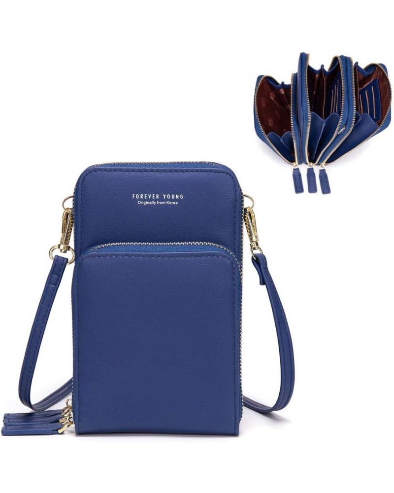 Small Crossbody Cell Phone Bag for Women, Mini Over Shoulder Handbag Purse with Credit Card Slots A-dark Blue $10.00 Crossbod...