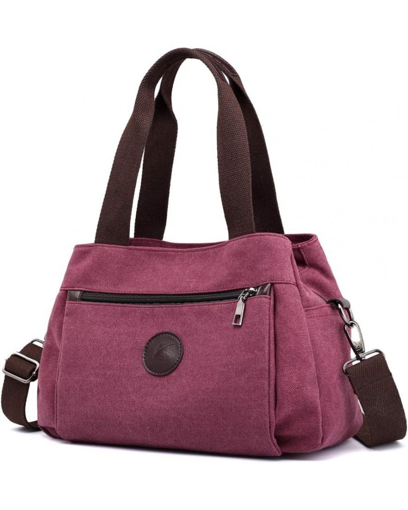 Hobo Handbags Canvas Crossbody Bag for Women Multi Compartment Tote Purse Bags Burgundy $26.53 Totes