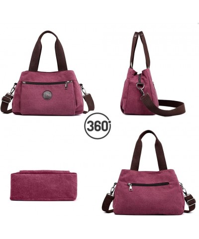 Hobo Handbags Canvas Crossbody Bag for Women Multi Compartment Tote Purse Bags Burgundy $26.53 Totes