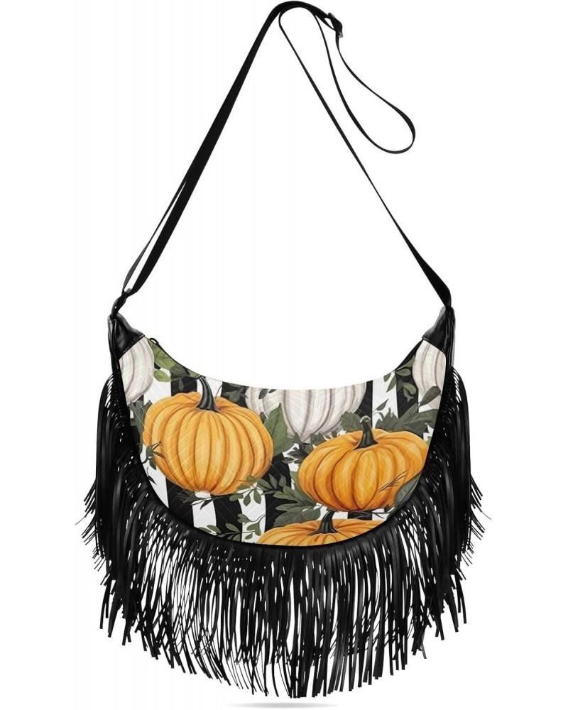 Fall Strpie Pumpkin Tassel Crossbody Handbags for Women Ample Capacity Shoulder Bag with Adjustable Strap Durable Travel Bag ...