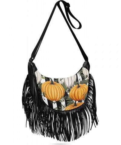 Fall Strpie Pumpkin Tassel Crossbody Handbags for Women Ample Capacity Shoulder Bag with Adjustable Strap Durable Travel Bag ...