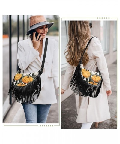 Fall Strpie Pumpkin Tassel Crossbody Handbags for Women Ample Capacity Shoulder Bag with Adjustable Strap Durable Travel Bag ...